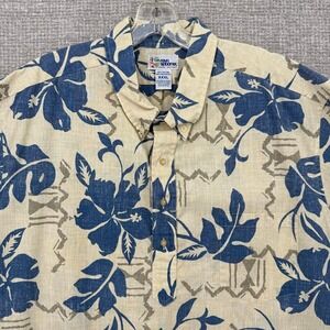 Vtg Y2K Reyn Spooner Shirt Sz 3XL Blue Cream Biscus Floral Hawaii Kloth Popover
